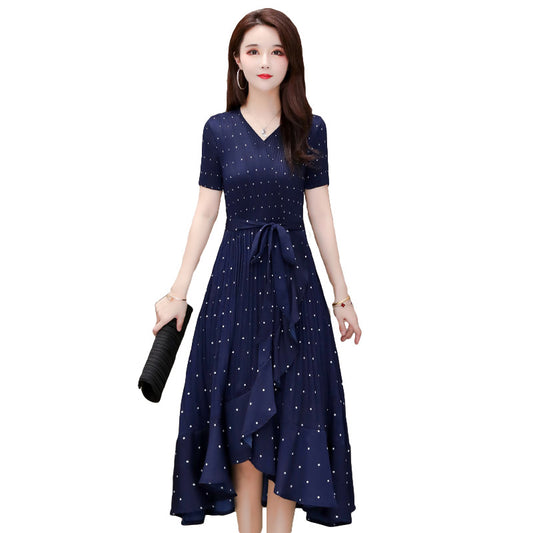 Poldian women's chiffon dress, summer, new style, wide skirt, thin and noble for women, for mother