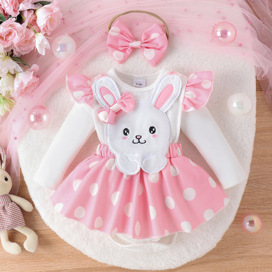 Sweet Baby Girl Long-sleeved Jumpsuit Rabbit Romper Headdress